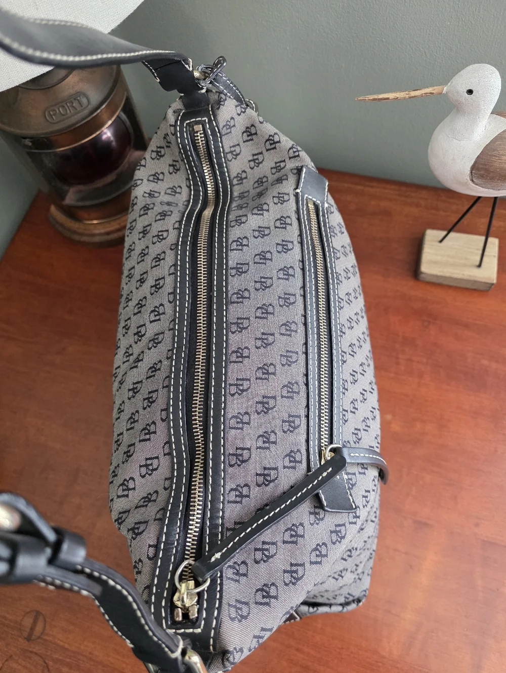 Dooney & Bourke Signature DB Monogram Canvas Hobo Shoulder Bag Y2K Vintage